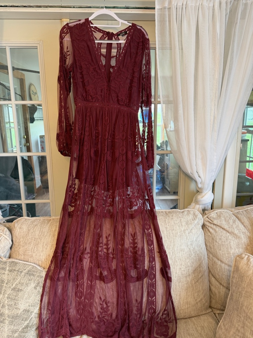 Wishlist Wine Lace Maxi Dress